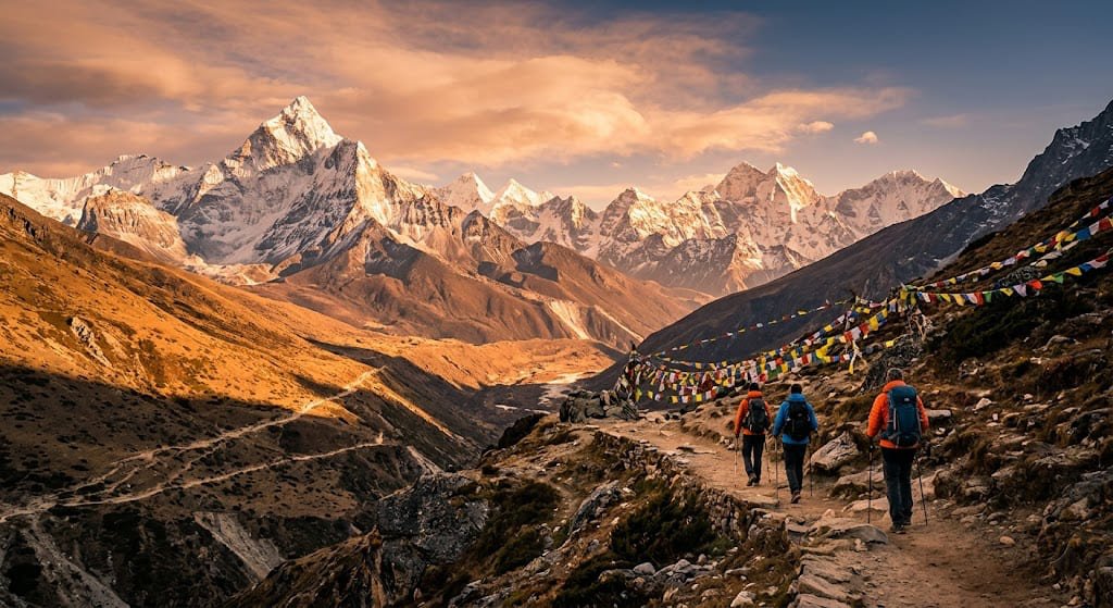 Everest Base Camp trek trail through the Himalayas