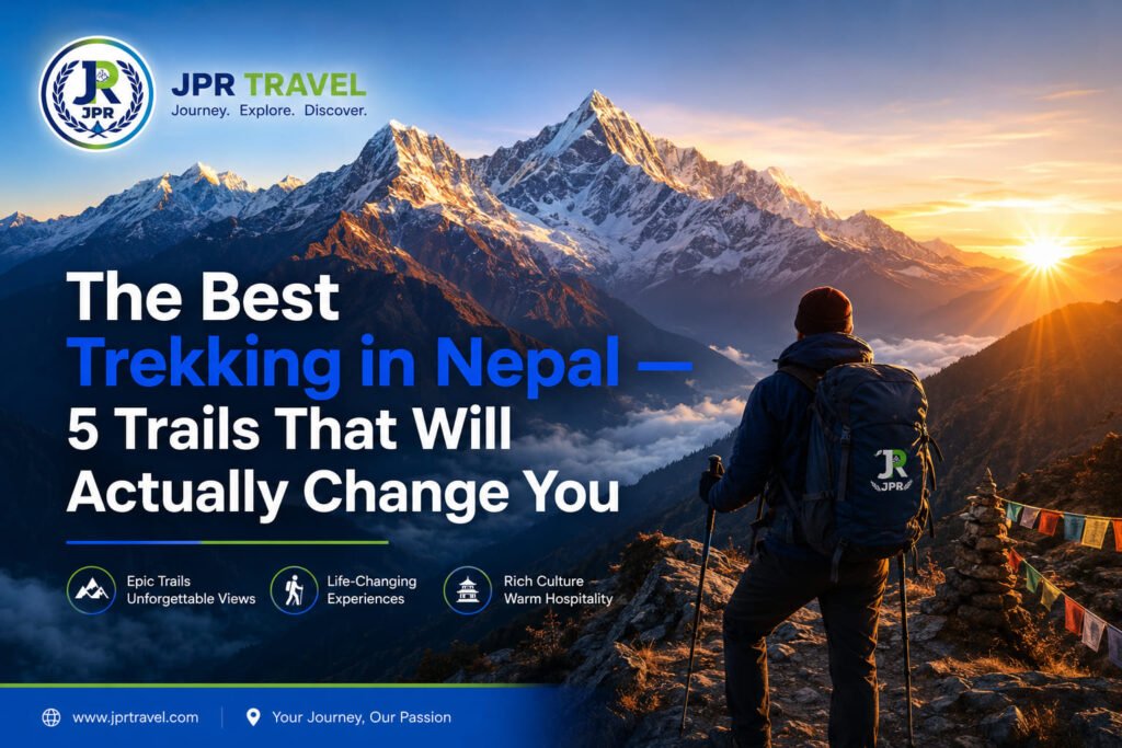 est trekking in Nepal — Himalayan peaks at golden hour"