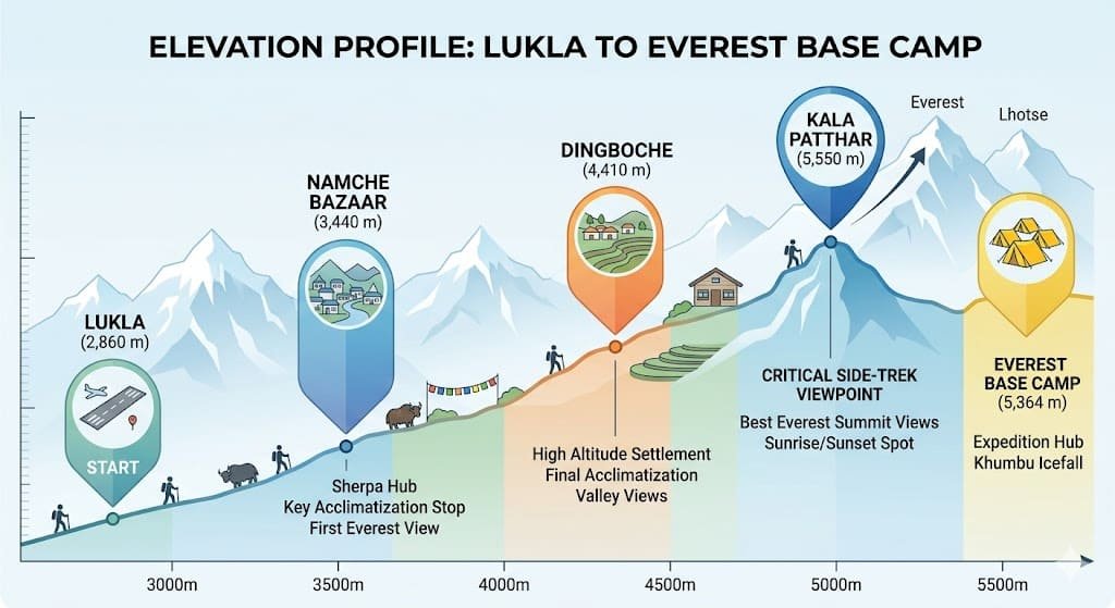 Everest Base Camp trek altitude and elevation profile