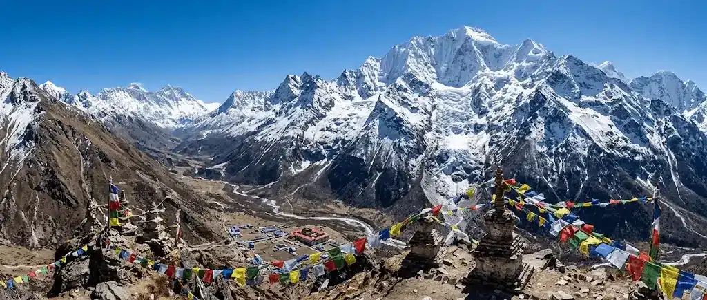 Panoramic mountain view from Kyanjin Ri on the Langtang Valley Trek