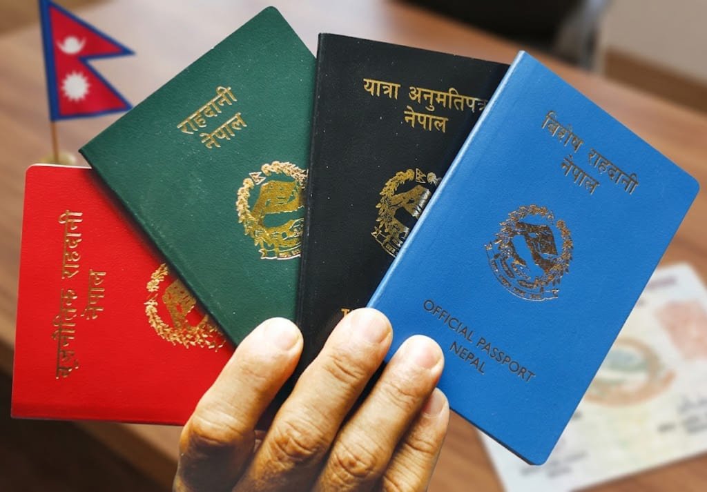 Different types of Nepali passports held in hand