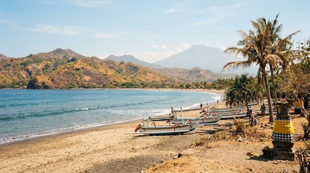 Bali dry season weather with clear skies and tropical coastline