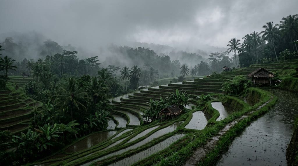 Ubud rice terraces during Bali rainy season