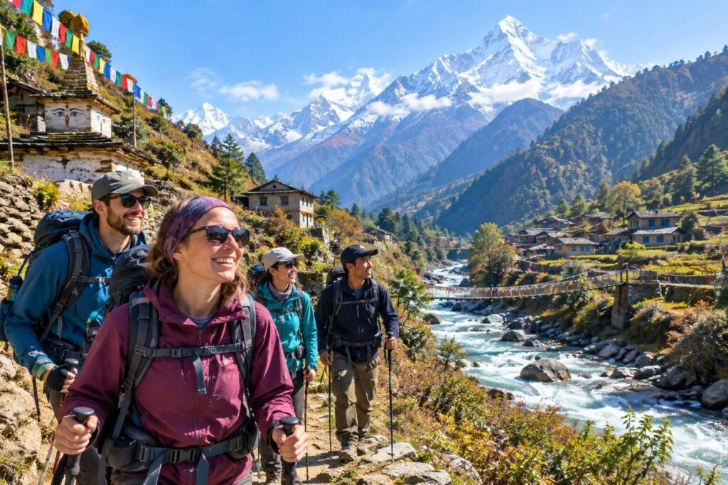 International travelers enjoying an adventure tour in Nepal